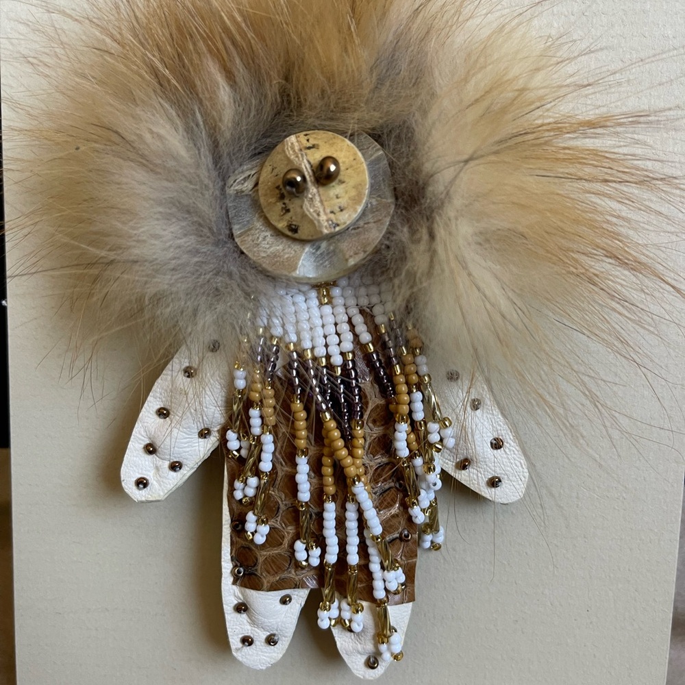 Beaded Doll brooch with Fur Accent